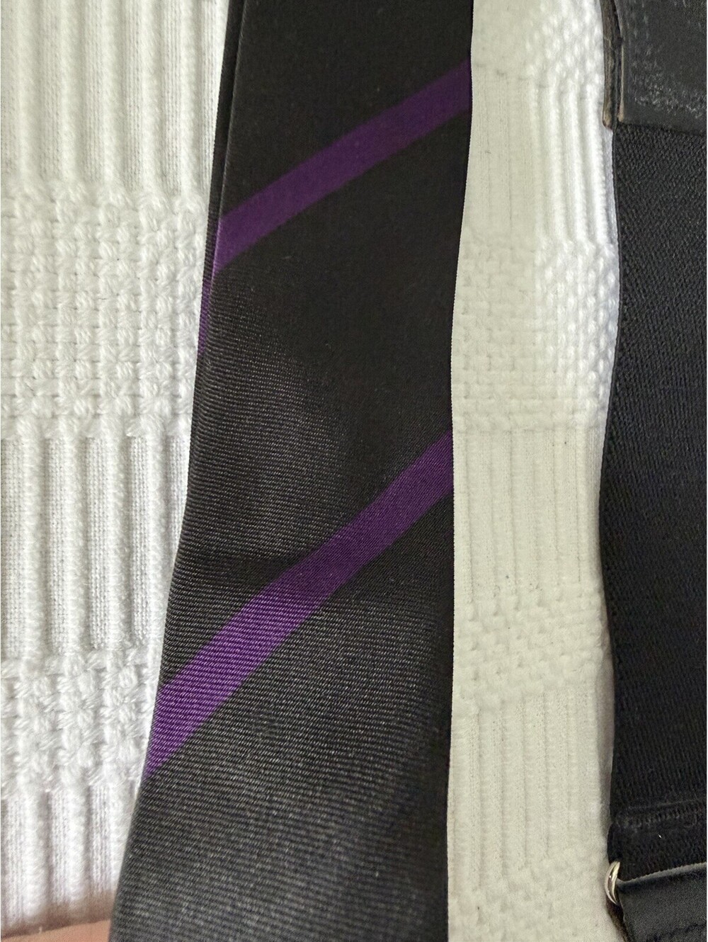 Polo Ralph Lauren Silk Suspenders Braces USA Black Purple Stripe Cord Runner End - Picture 2 of 7